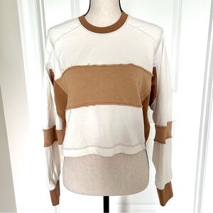 BDG Cream and Brown Crew Neck Top with Modern Colorblock SZ M